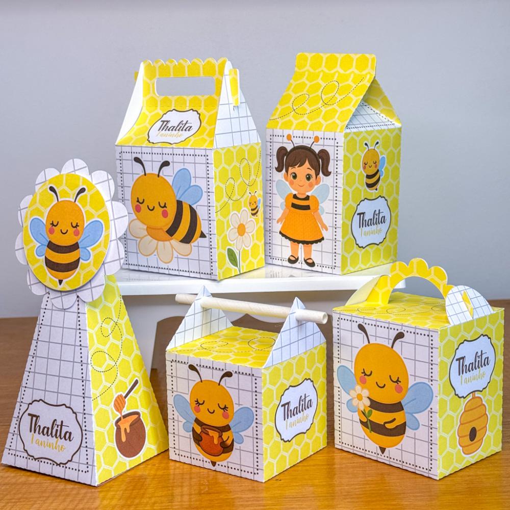 Kit 10 Caixinhas Personalizadas Abelhinha PEGUE E MONTE