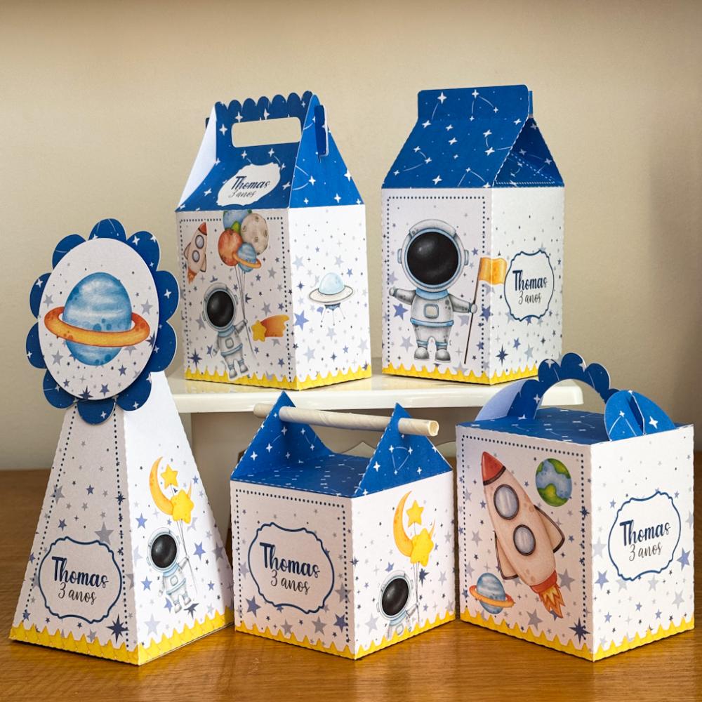 Kit 10 Caixinhas Personalizadas Astronauta Menino PEGUE E MONTE