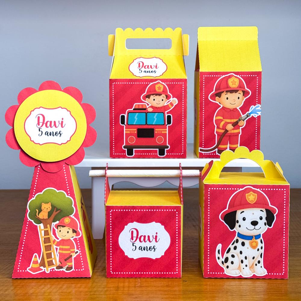 Kit 10 Caixinhas Personalizadas Bombeiro PEGUE E MONTE (LEIA A DE