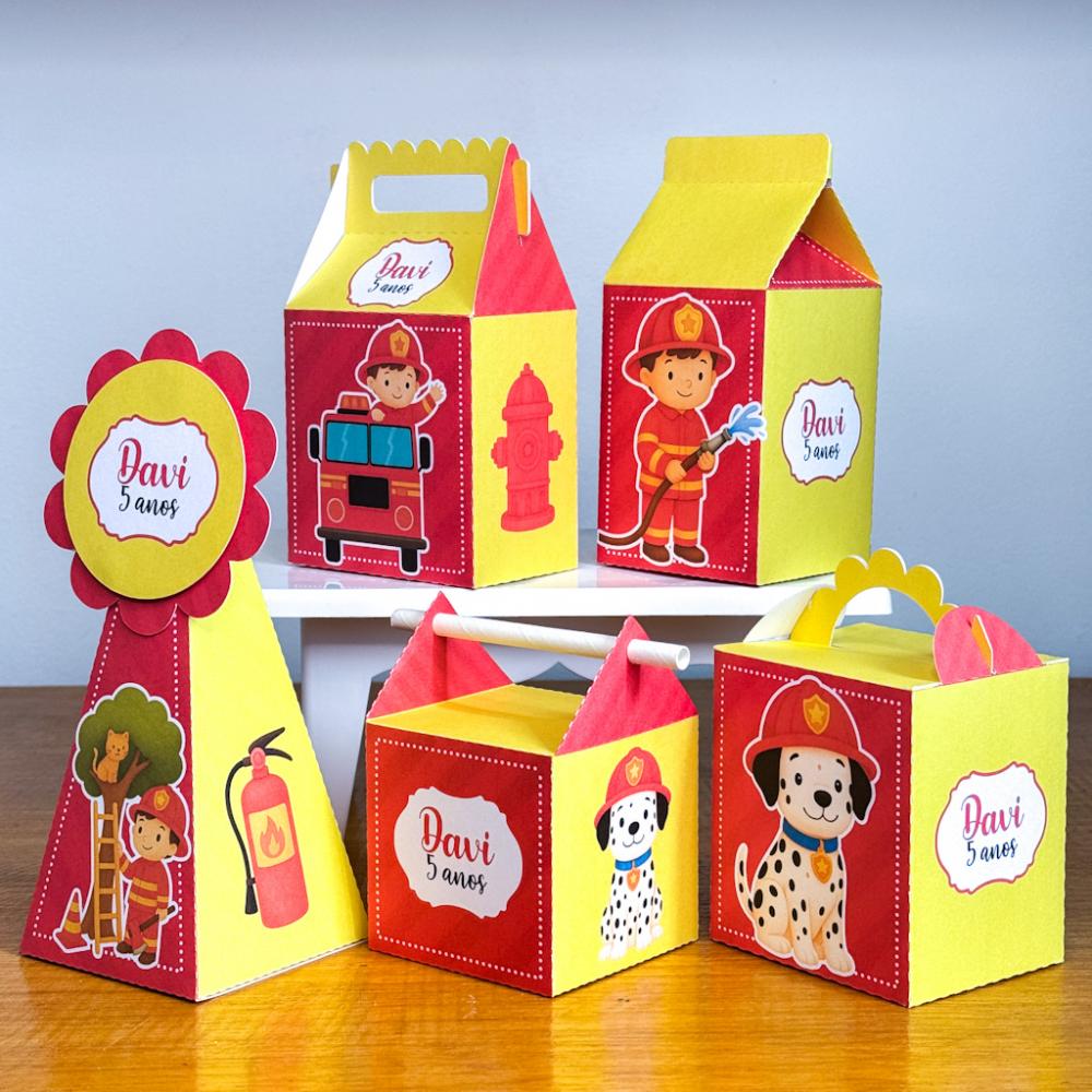 Kit 10 Caixinhas Personalizadas Bombeiro PEGUE E MONTE (LEIA A DE