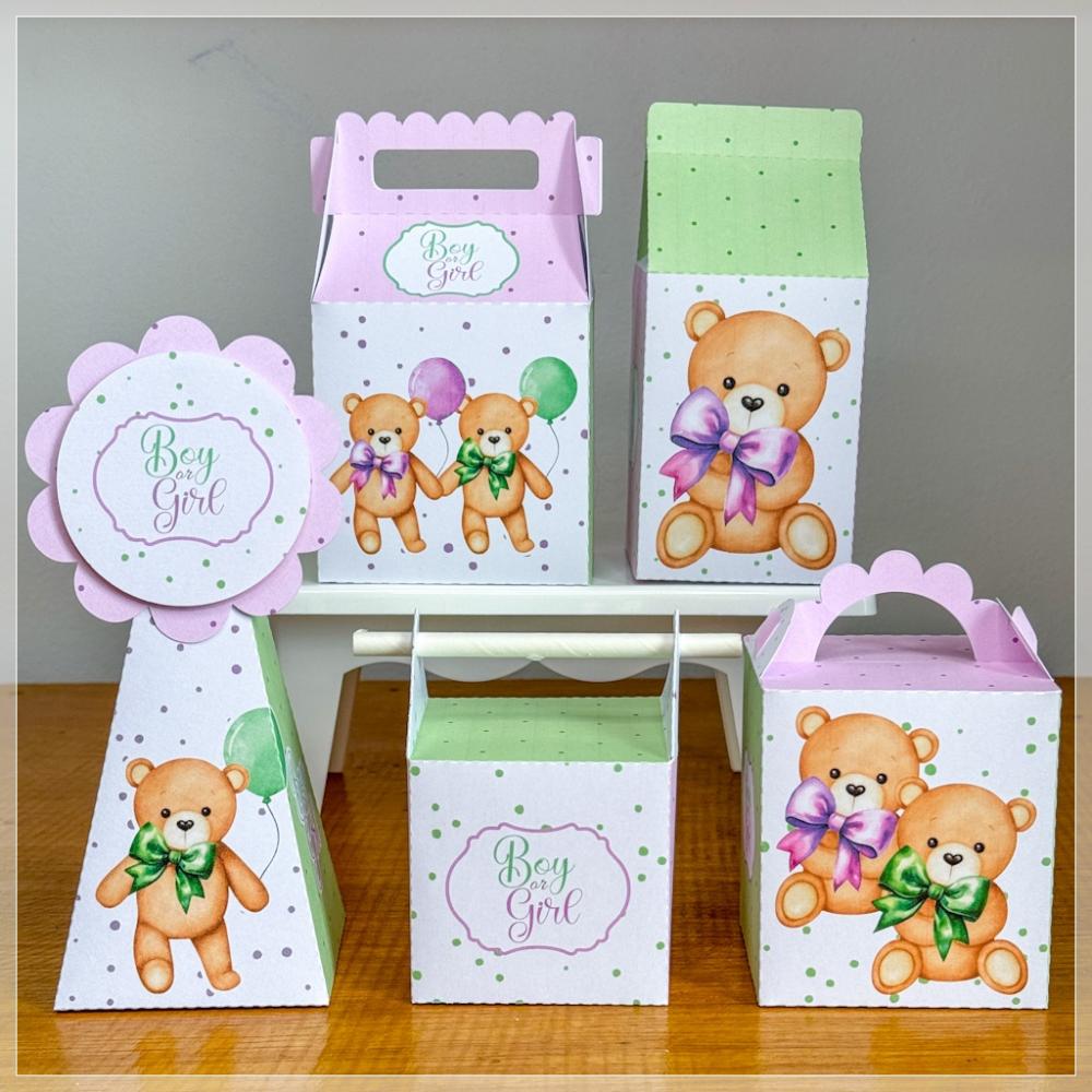 Kit 10 Caixinhas Personalizadas Chá Revelação Verde e Lilás P
