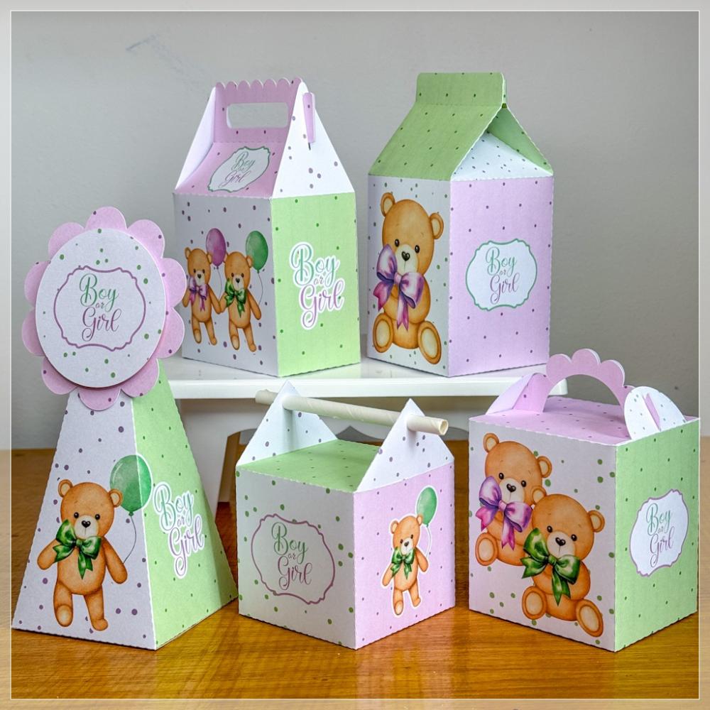 Kit 10 Caixinhas Personalizadas Chá Revelação Verde e Lilás P