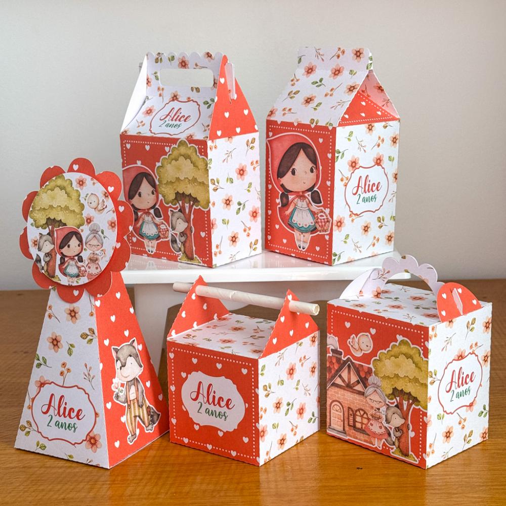 Kit 10 Caixinhas Personalizadas Chapeuzinho Vermelho PEGUE E MONT