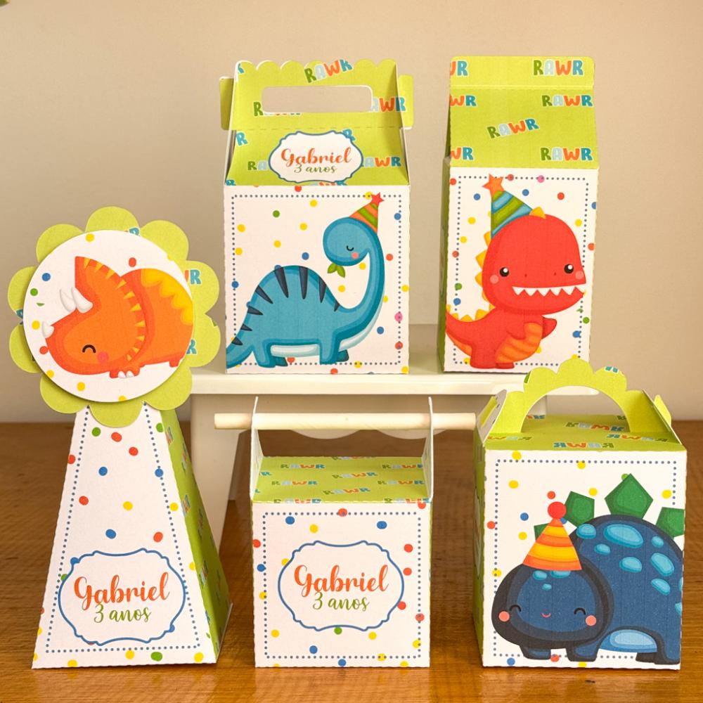 Kit 10 Caixinhas Personalizadas Dinossauro Menino PEGUE E MONTE (