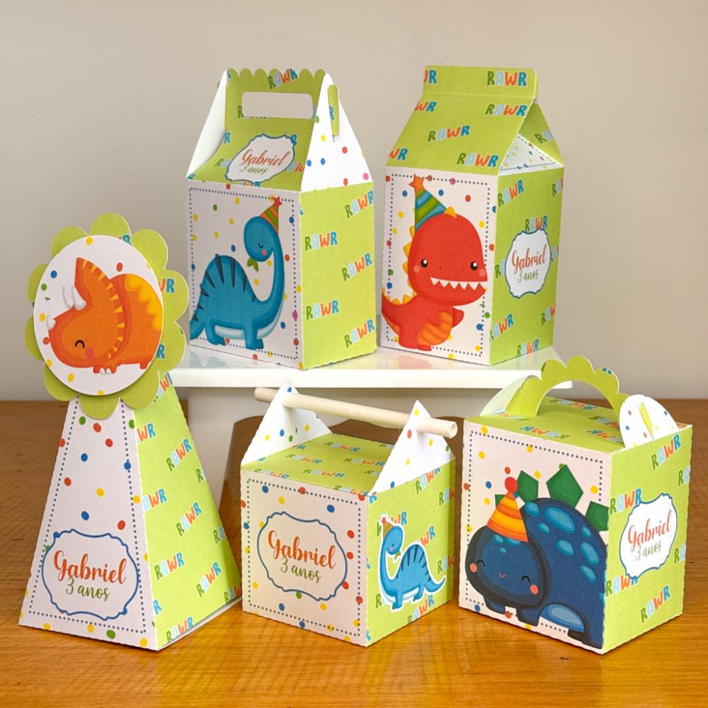 Kit 10 Caixinhas Personalizadas Dinossauro Menino PEGUE E MONTE (
