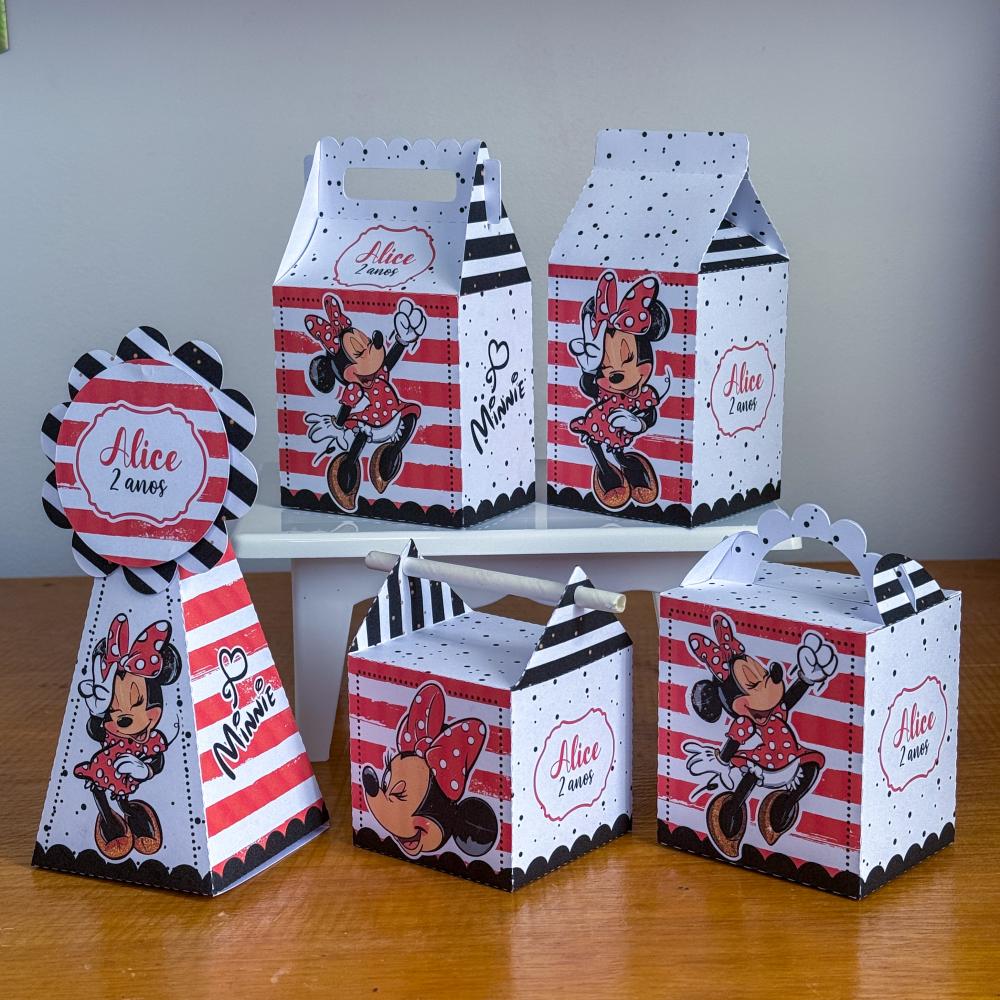 Kit 10 Caixinhas Personalizadas Minnie Vermelha PEGUE E MONTE (LE