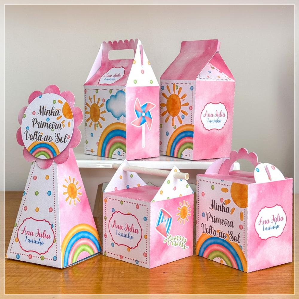 Kit 10 Caixinhas Personalizadas Primeira Volta Ao Sol Menina PEGU