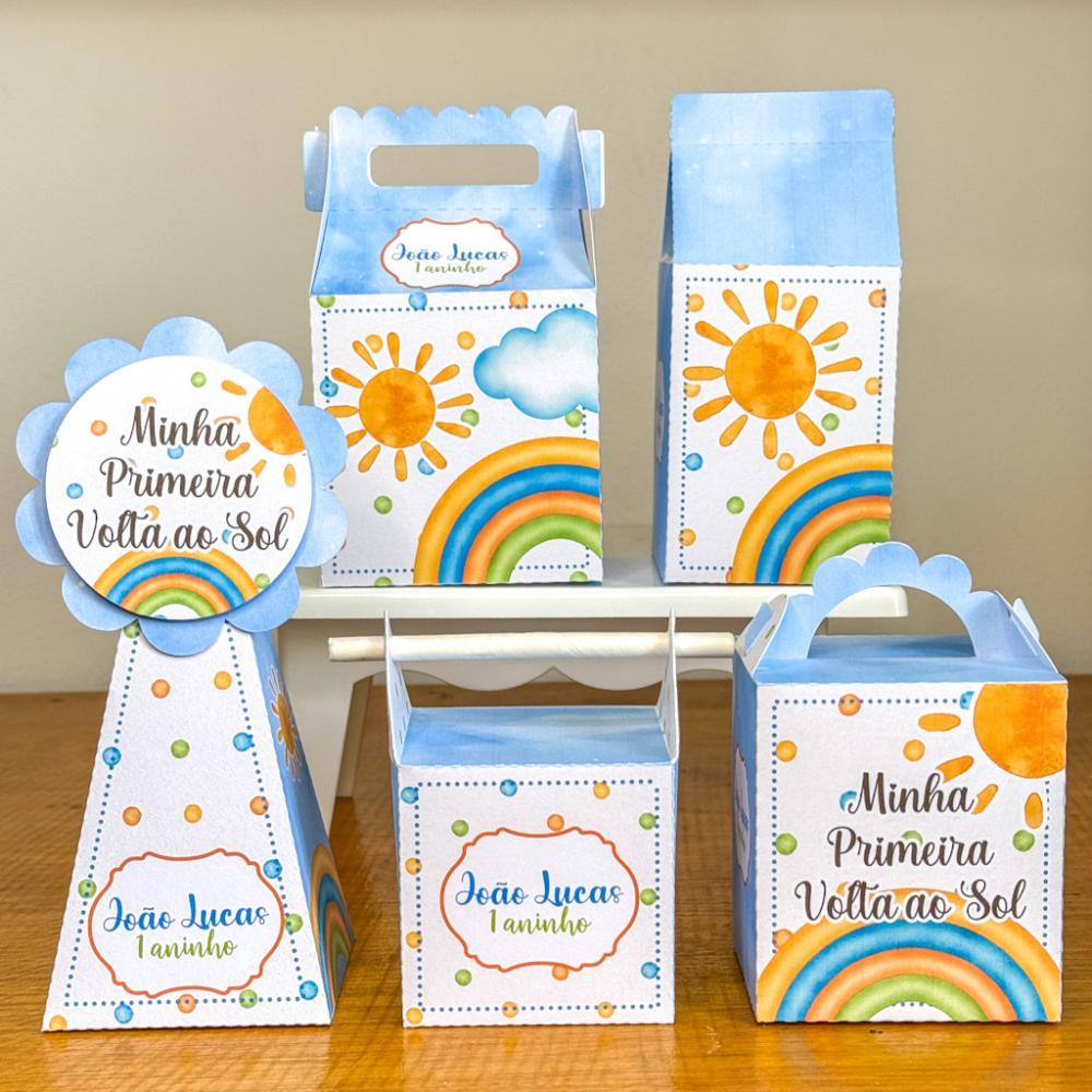 Kit 10 Caixinhas Personalizadas Primeira Volta Ao Sol Menino PEGU