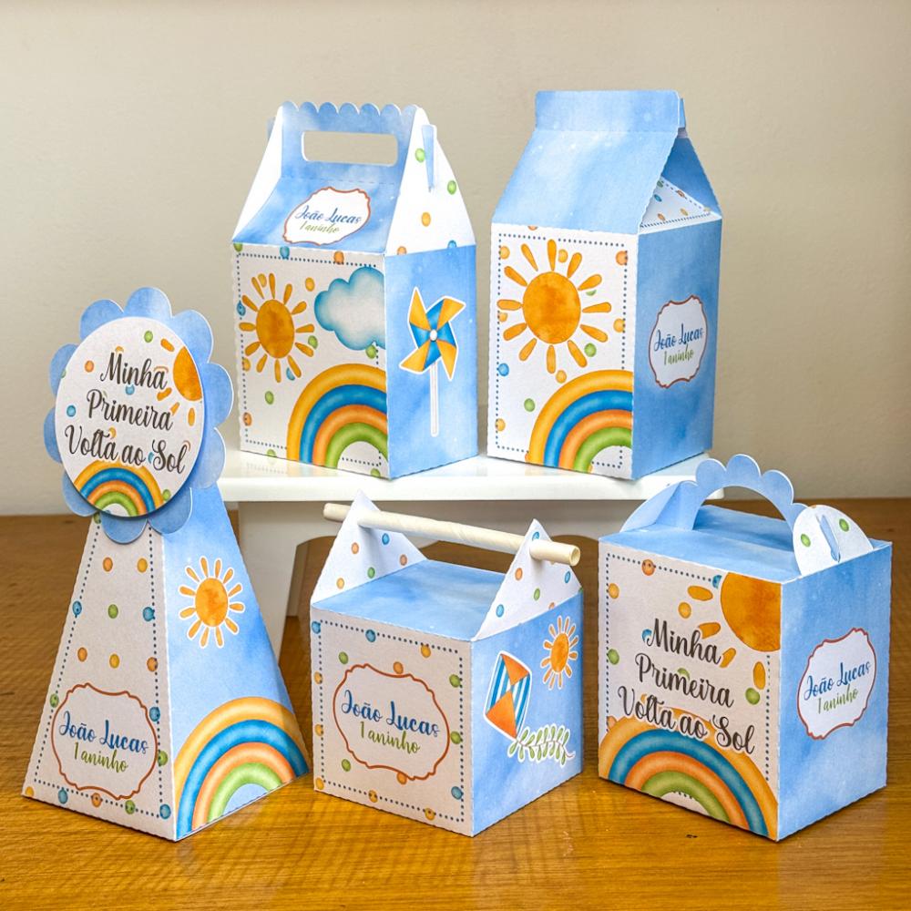 Kit 10 Caixinhas Personalizadas Primeira Volta Ao Sol Menino PEGU