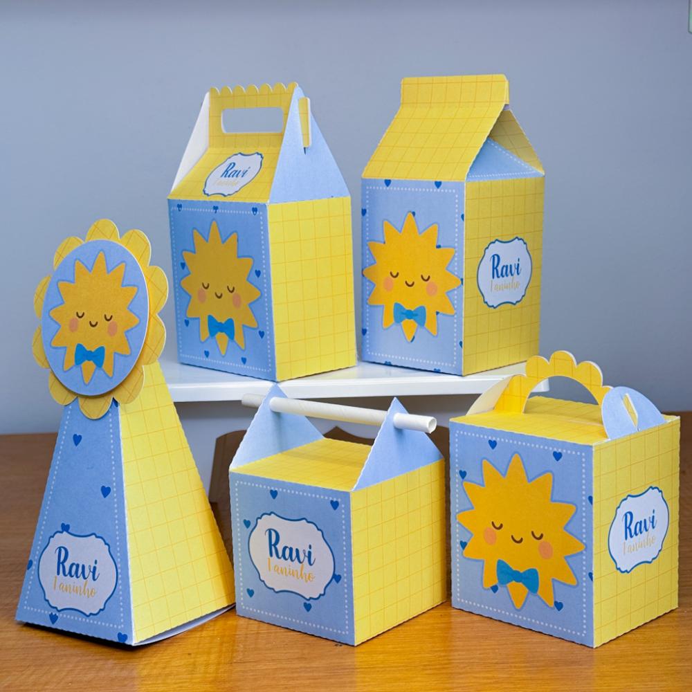 Kit 10 Caixinhas Personalizadas Raio de Sol Menino PEGUE E MONTE 