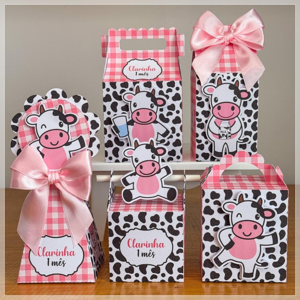Kit 10 Caixinhas Personalizadas Vaquinha Com Laços e Apliques PE