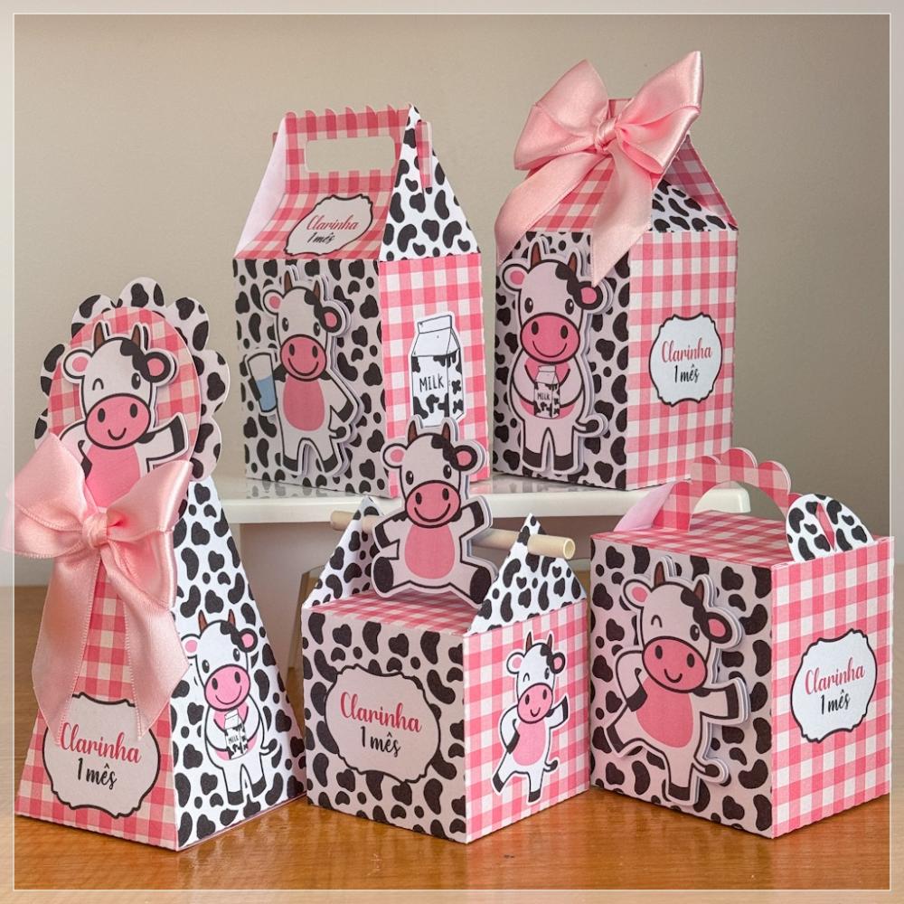 Kit 10 Caixinhas Personalizadas Vaquinha Com Laços e Apliques PE