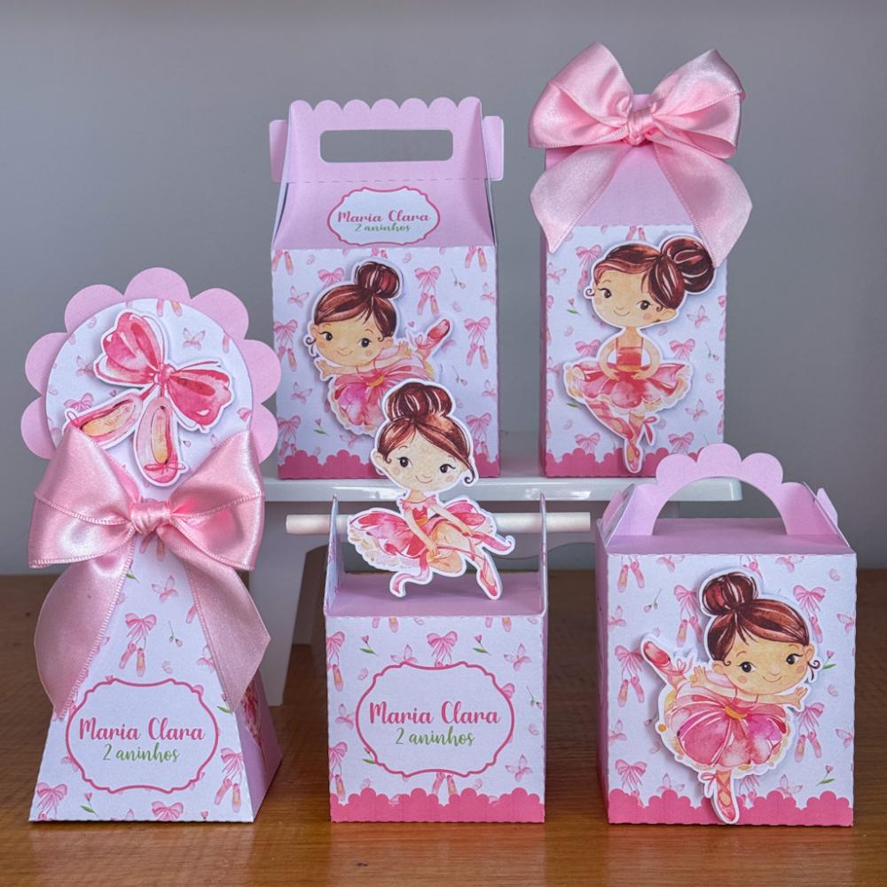 Kit 10 Caixinhas Personalizadas Bailarina Com Laços e Apliques P