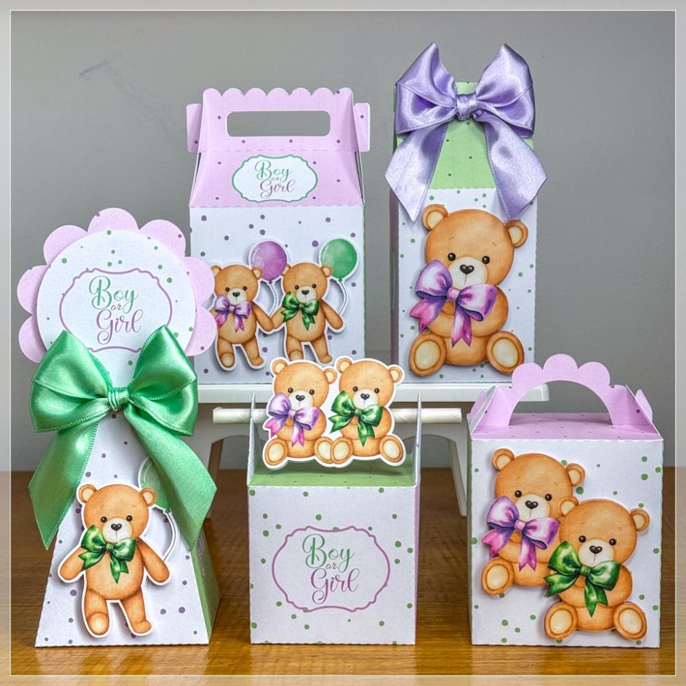 Kit 10 Caixinhas Personalizadas Chá Revelação Verde e Lilás C
