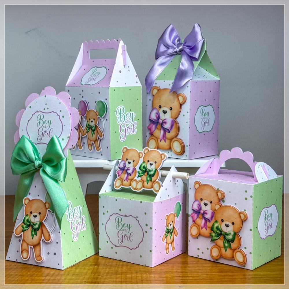Kit 10 Caixinhas Personalizadas Chá Revelação Verde e Lilás C