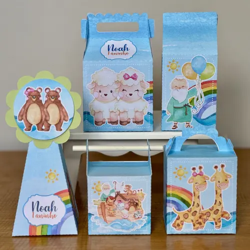 Kit 10 Caixinhas Personalizadas Arca de Noé Menino PEGUE E MONTE (LEIA A DESCRIÇÃO)