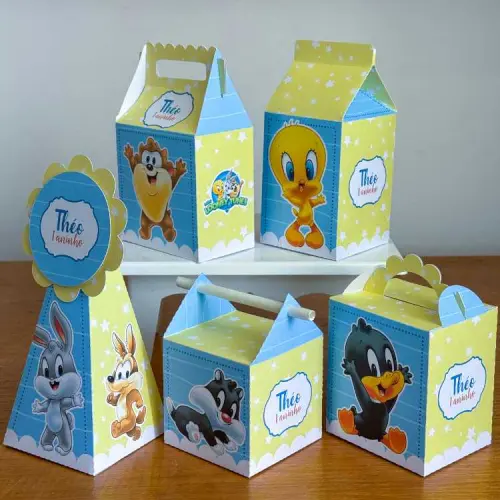 Kit 10 Caixinhas Personalizadas Looney Tunes Menino PEGUE E MONTE