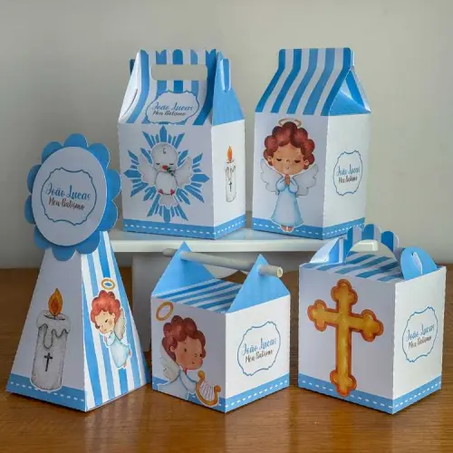 Kit 10 Caixinhas Personalizadas Batizado Menino PEGUE E MONTE (LE