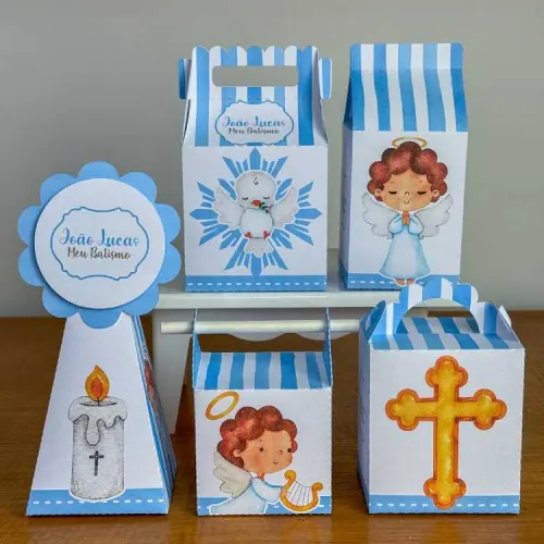 Kit 10 Caixinhas Personalizadas Batizado Menino PEGUE E MONTE (LEIA A DESCRIÇÃO)