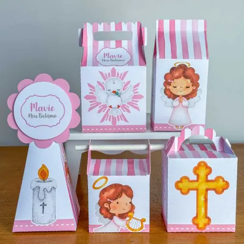 Kit 10 Caixinhas Personalizadas Batizado Menina PEGUE E MONTE (LEIA A DESCRIÇÃO)