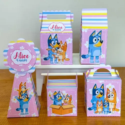Kit 10 Caixinhas Personalizadas Bluey Menina PEGUE E MONTE (LEIA A DESCRIÇÃO)
