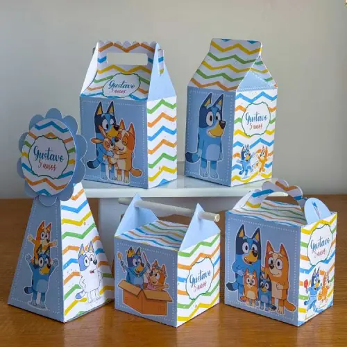 Kit 10 Caixinhas Personalizadas Bluey Menino PEGUE E MONTE (LEIA
