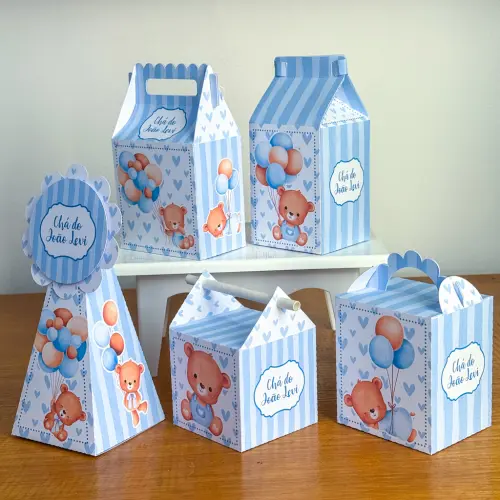 Kit 10 Caixinhas Personalizadas Chá de Bebê Ursinho Azul Claro