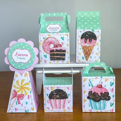 Kit 10 Caixinhas Personalizadas Confeitaria PEGUE E MONTE (LEIA A DESCRIÇÃO)