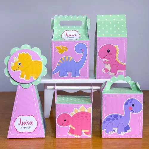 Kit 10 Caixinhas Personalizadas Dinossauro Menina PEGUE E MONTE (LEIA A DESCRIÇÃO)