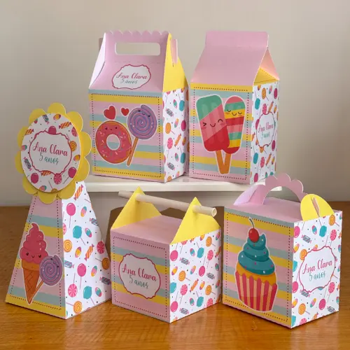 Kit 10 Caixinhas Personalizadas Doces PEGUE E MONTE (LEIA A DESCR