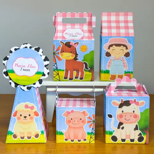 Kit 10 Caixinhas Personalizadas Fazendinha Menina PEGUE E MONTE (LEIA A DESCRIÇÃO)