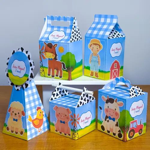 Kit 10 Caixinhas Personalizadas Fazendinha Menino PEGUE E MONTE (