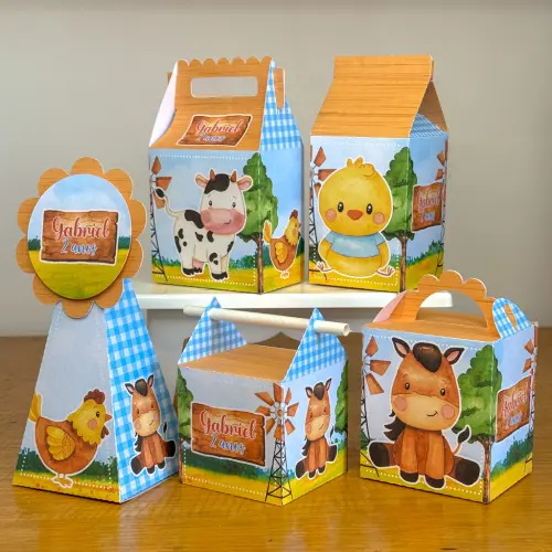 Kit 10 Caixinhas Personalizadas Fazendinha PEGUE E MONTE (LEIA A