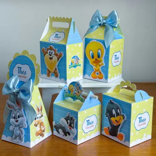 Kit 10 Caixinhas Personalizadas Baby Looney Tunes Menino Com Laç