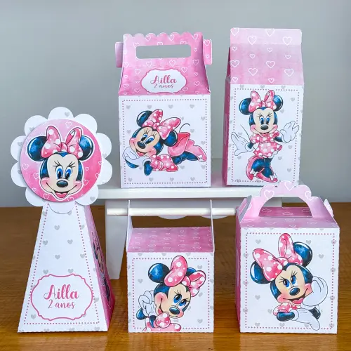 Kit 10 Caixinhas Personalizadas Minnie Rosa PEGUE E MONTE (LEIA A DESCRIÇÃO)