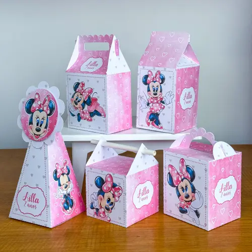 Kit 10 Caixinhas Personalizadas Minnie Rosa PEGUE E MONTE (LEIA A