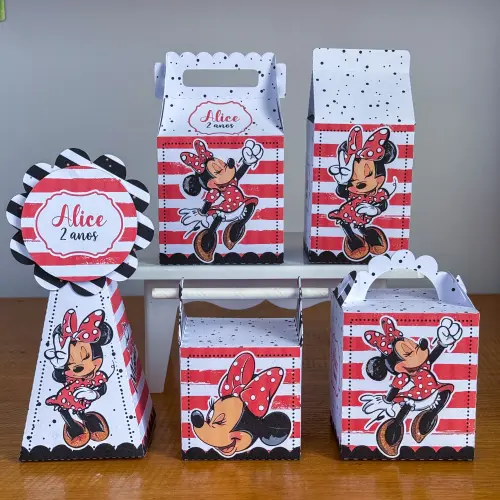 Kit 10 Caixinhas Personalizadas Minnie Vermelha PEGUE E MONTE (LEIA A DESCRIÇÃO)