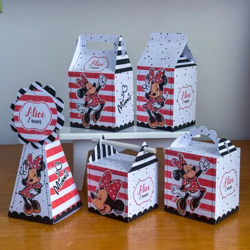 Kit 10 Caixinhas Personalizadas Minnie Vermelha PEGUE E MONTE (LE