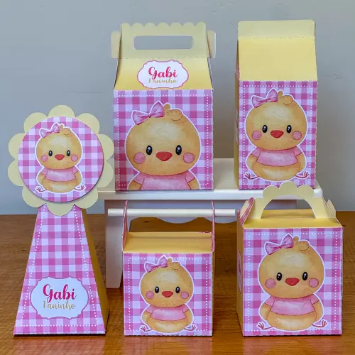 Kit 10 Caixinhas Personalizadas Pintinha Amarelinha PEGUE E MONTE (LEIA A DESCRIÇÃO)