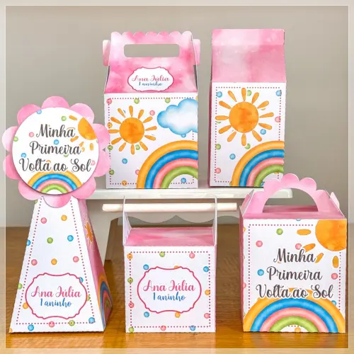 Kit 10 Caixinhas Personalizadas Primeira Volta Ao Sol Menina PEGUE E MONTE (LEIA A DESCRIÇÃO)