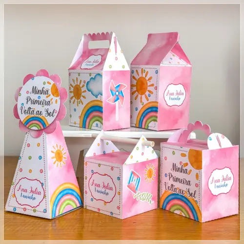 Kit 10 Caixinhas Personalizadas Primeira Volta Ao Sol Menina PEGU