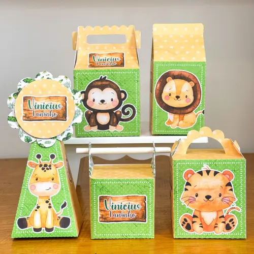 Kit 10 Caixinhas Personalizadas Safari Menino PEGUE E MONTE (LEIA A DESCRIÇÃO)