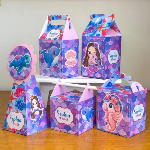 Kit 10 Caixinhas Personalizadas Sereia PEGUE E MONTE (LEIA A DESC