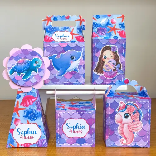 Kit 10 Caixinhas Personalizadas Sereia PEGUE E MONTE (LEIA A DESCRIÇÃO)
