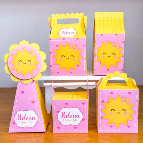 Kit 10 Caixinhas Personalizadas Raio de Sol Menina PEGUE E MONTE (LEIA A DESCRIÇÃO)