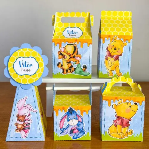 Kit 10 Caixinhas Personalizadas Ursinho Pooh PEGUE E MONTE (LEIA A DESCRIÇÃO)