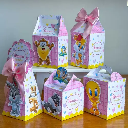 Kit 10 Caixinhas Personalizadas Baby Looney Tunes Menina Com Laç