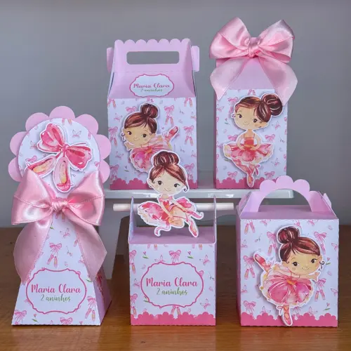 Kit 10 Caixinhas Personalizadas Bailarina Com Laços e Apliques PEGUE E MONTE (LEIA A DESCRIÇÃO)