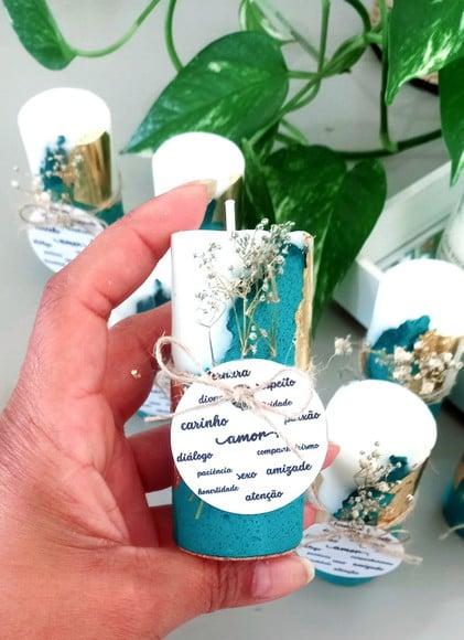 Vela Base Concreto Lembrancinha com Folha de Ouro
