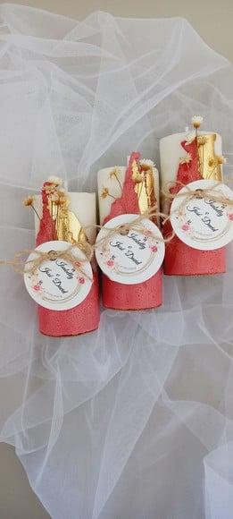 Vela Base Concreto Lembrancinha com Folha de Ouro